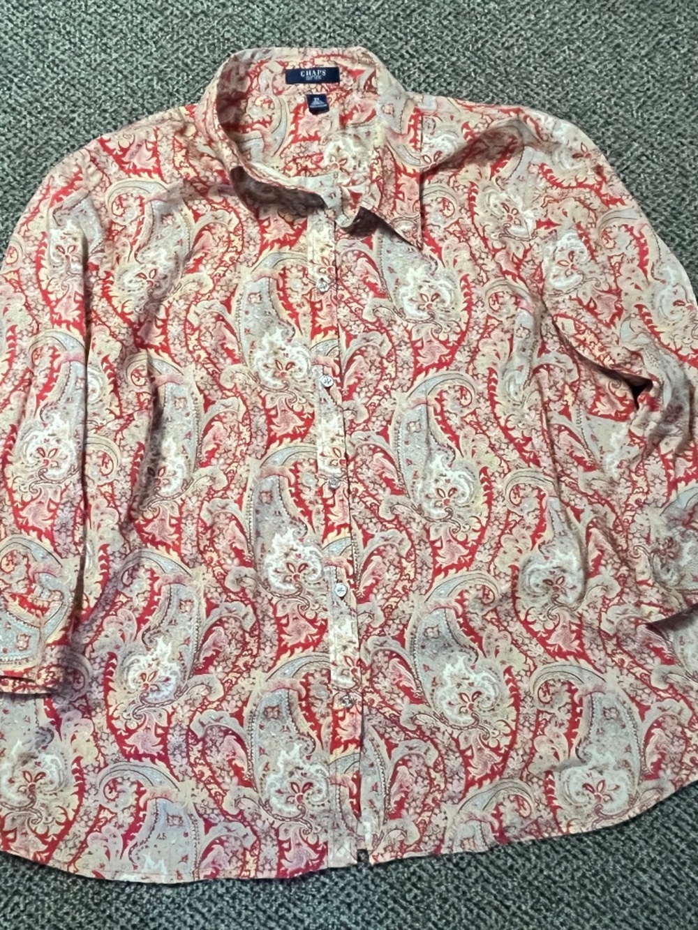 Womens Chaps Paisley Longsleeve Button Down T-shirt 2X RED TAN Psychadelic